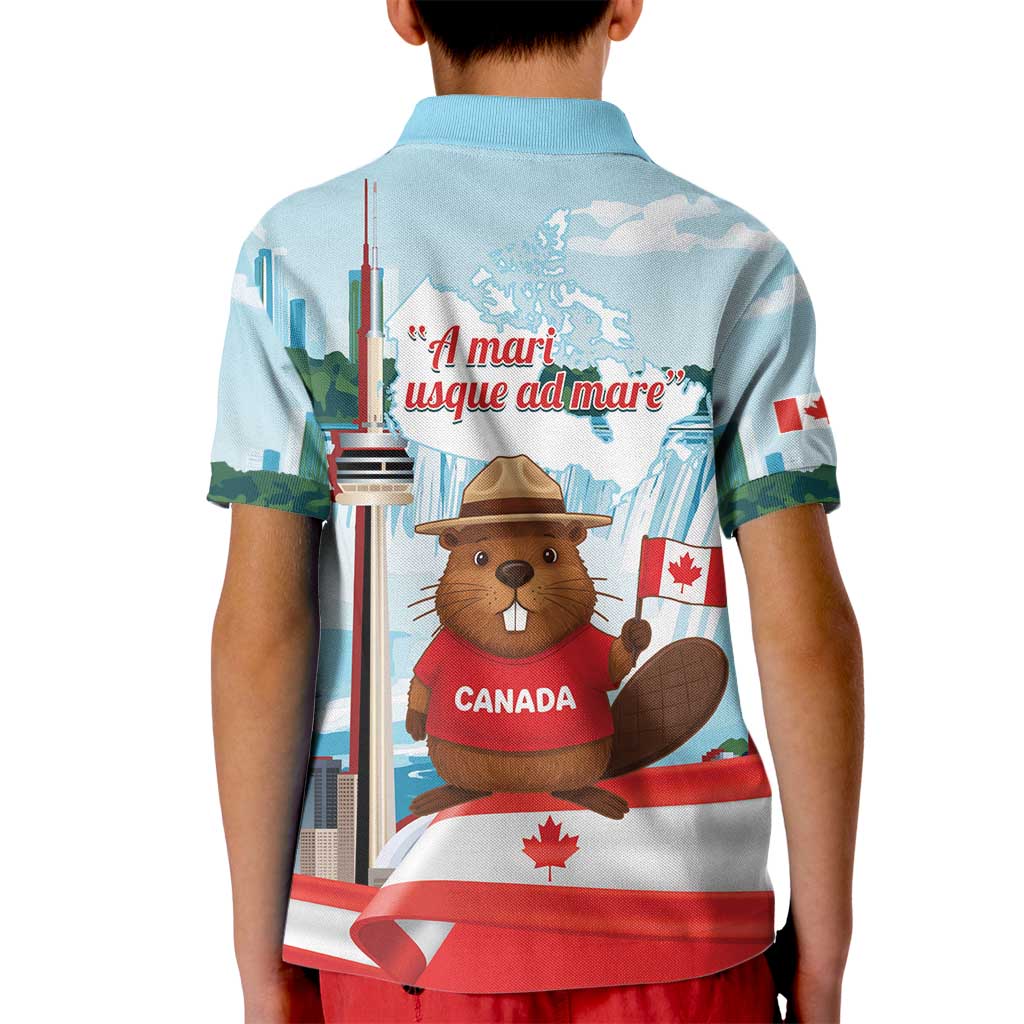 Canada Day Kid Polo Shirt Cute Beaver With Flag