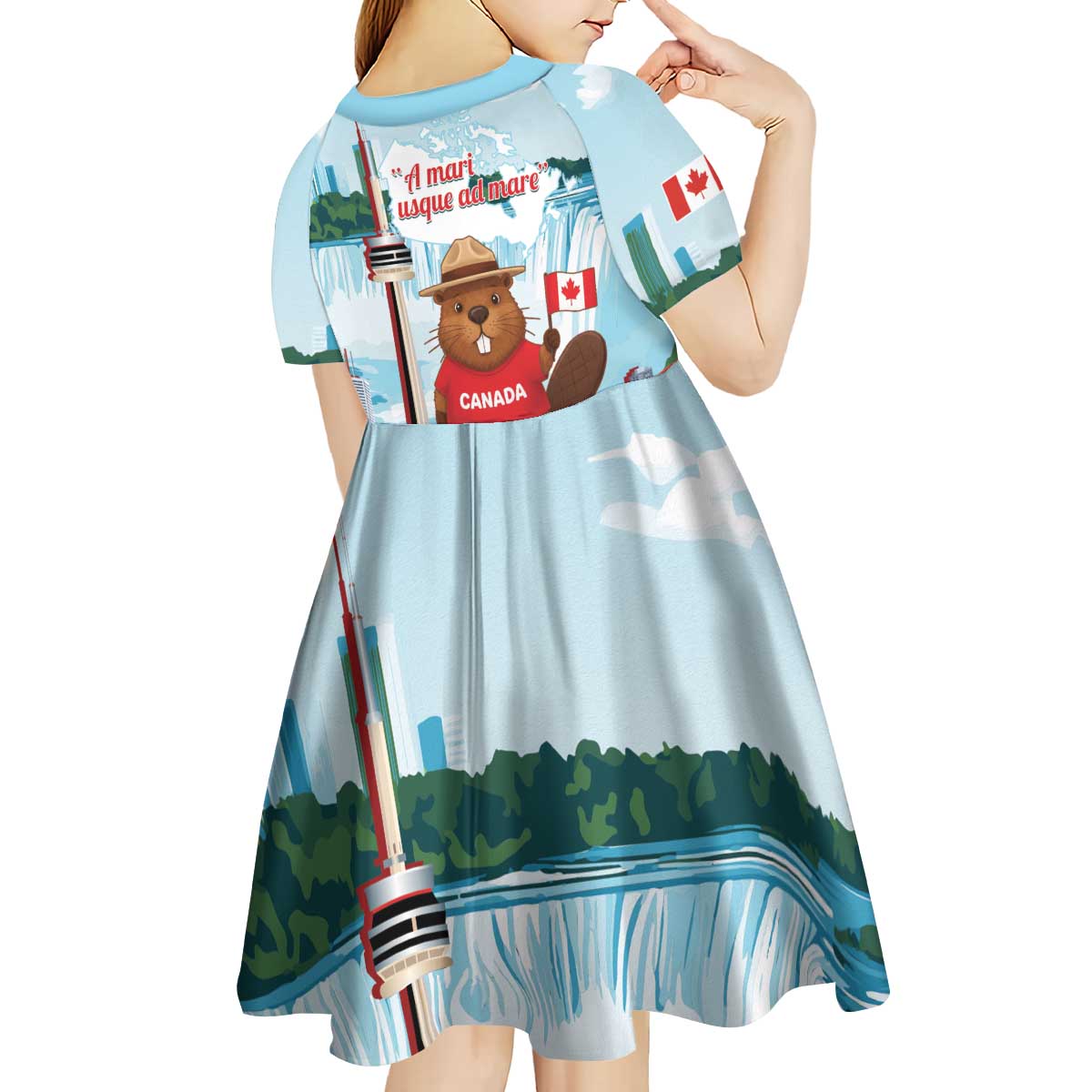 Canada Day Kid Short Sleeve Dress Cute Beaver With Flag