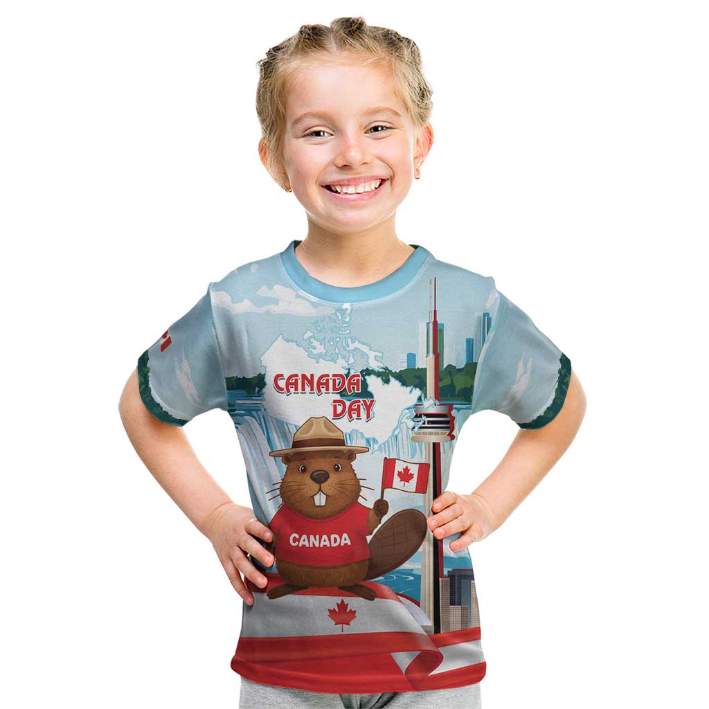 Canada Day Kid T Shirt Cute Beaver With Flag