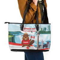 Canada Day Leather Tote Bag Cute Beaver With Flag