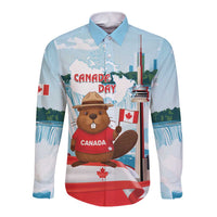 Canada Day Long Sleeve Button Shirt Cute Beaver With Flag