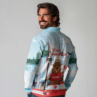 Canada Day Long Sleeve Polo Shirt Cute Beaver With Flag