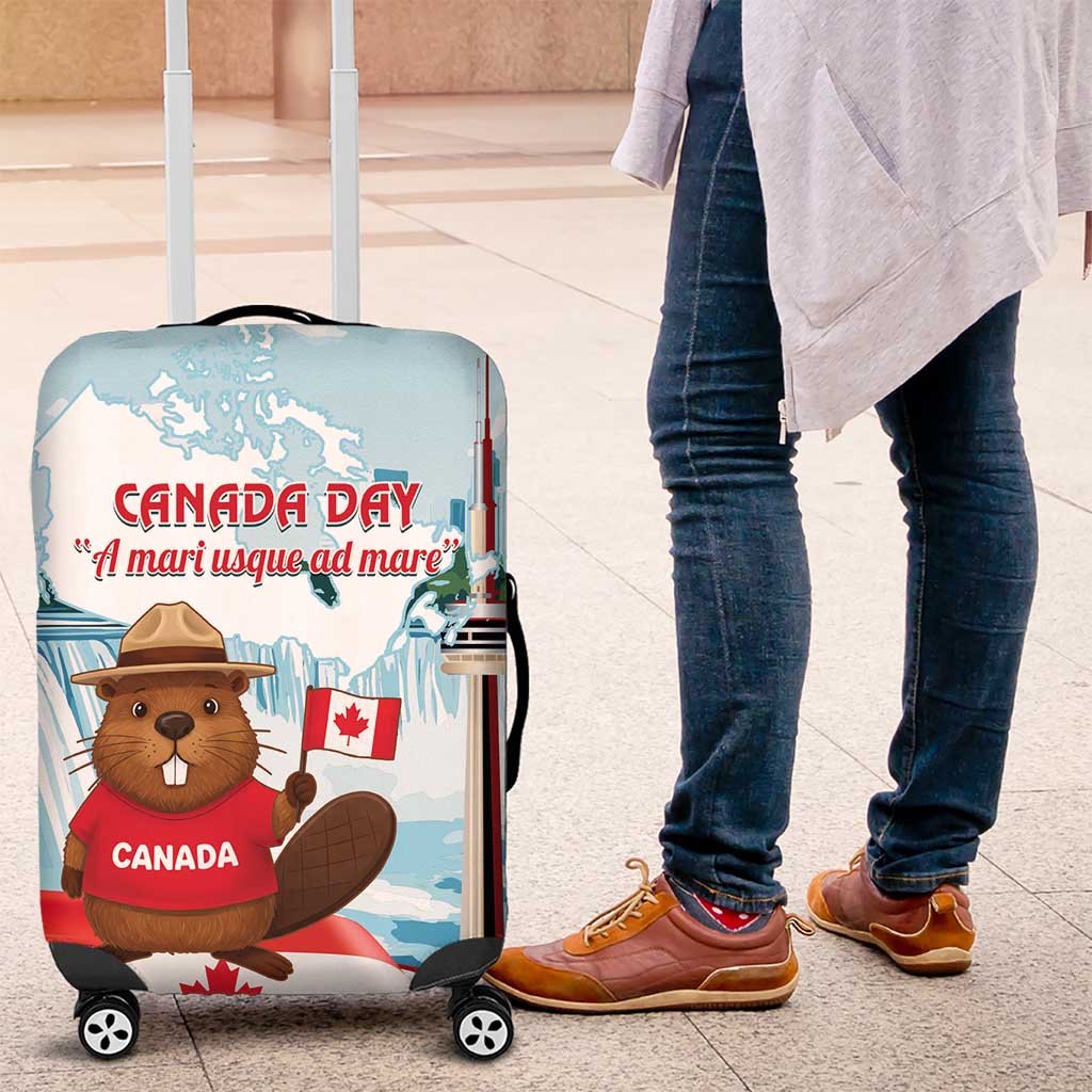 Canada Day Luggage Cover Cute Beaver With Flag