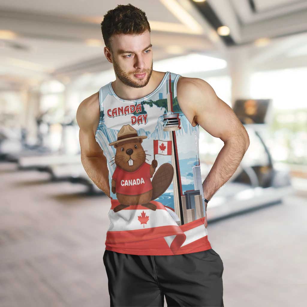Canada Day Men Tank Top Cute Beaver With Flag