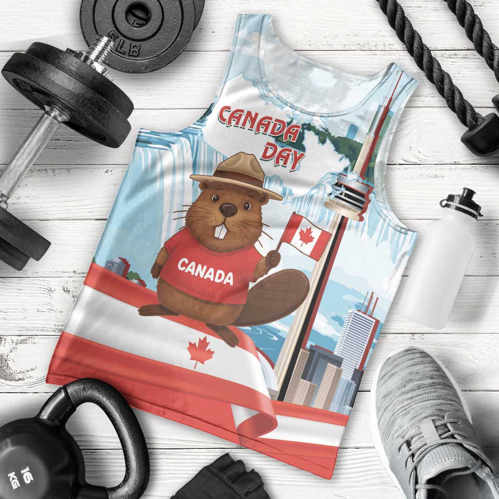 Canada Day Men Tank Top Cute Beaver With Flag