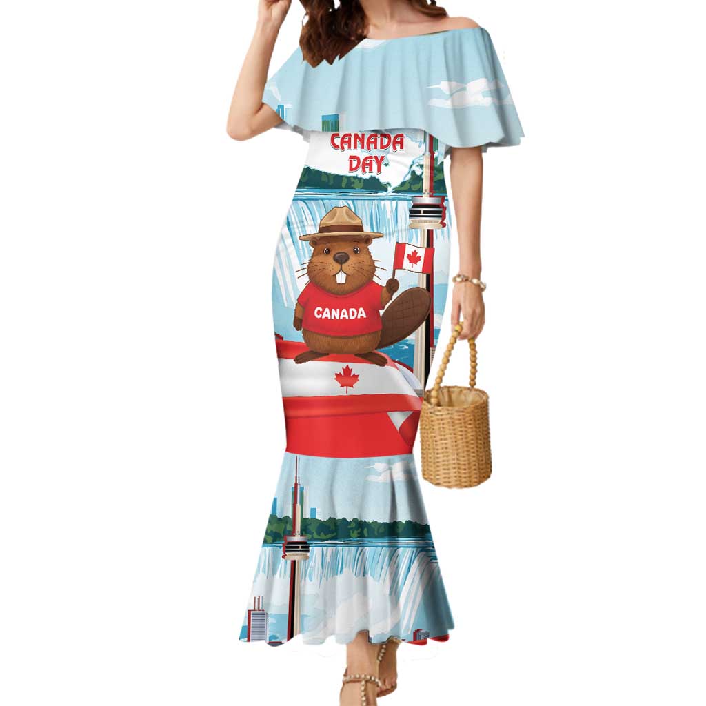Canada Day Mermaid Dress Cute Beaver With Flag
