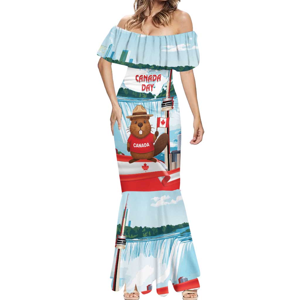 Canada Day Mermaid Dress Cute Beaver With Flag