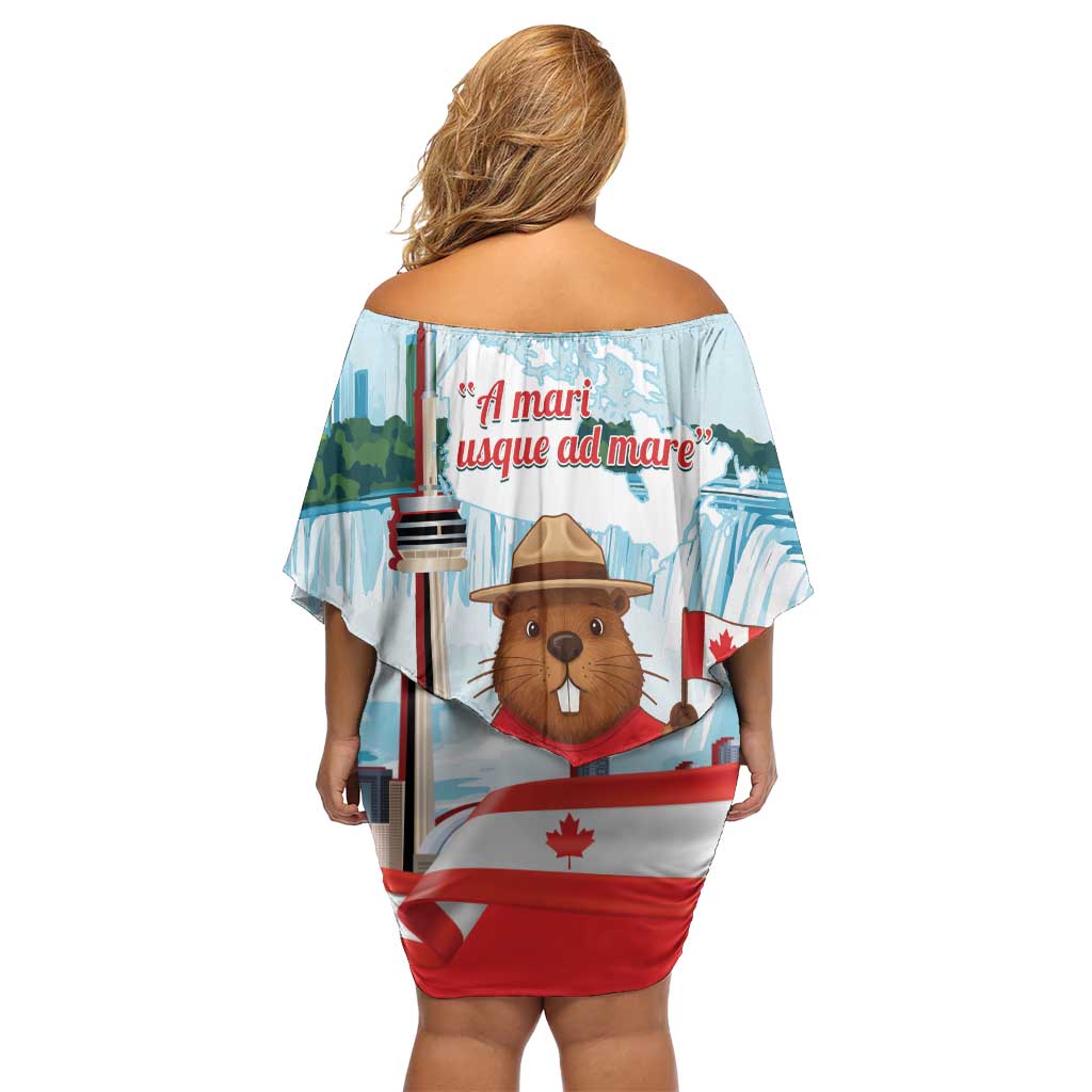 Canada Day Off Shoulder Short Dress Cute Beaver With Flag