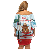 Canada Day Off Shoulder Short Dress Cute Beaver With Flag
