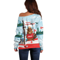 Canada Day Off Shoulder Sweater Cute Beaver With Flag