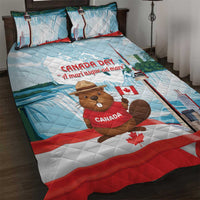 Canada Day Quilt Bed Set Cute Beaver With Flag