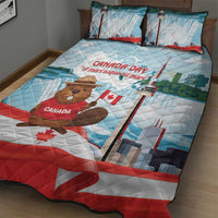 Canada Day Quilt Bed Set Cute Beaver With Flag