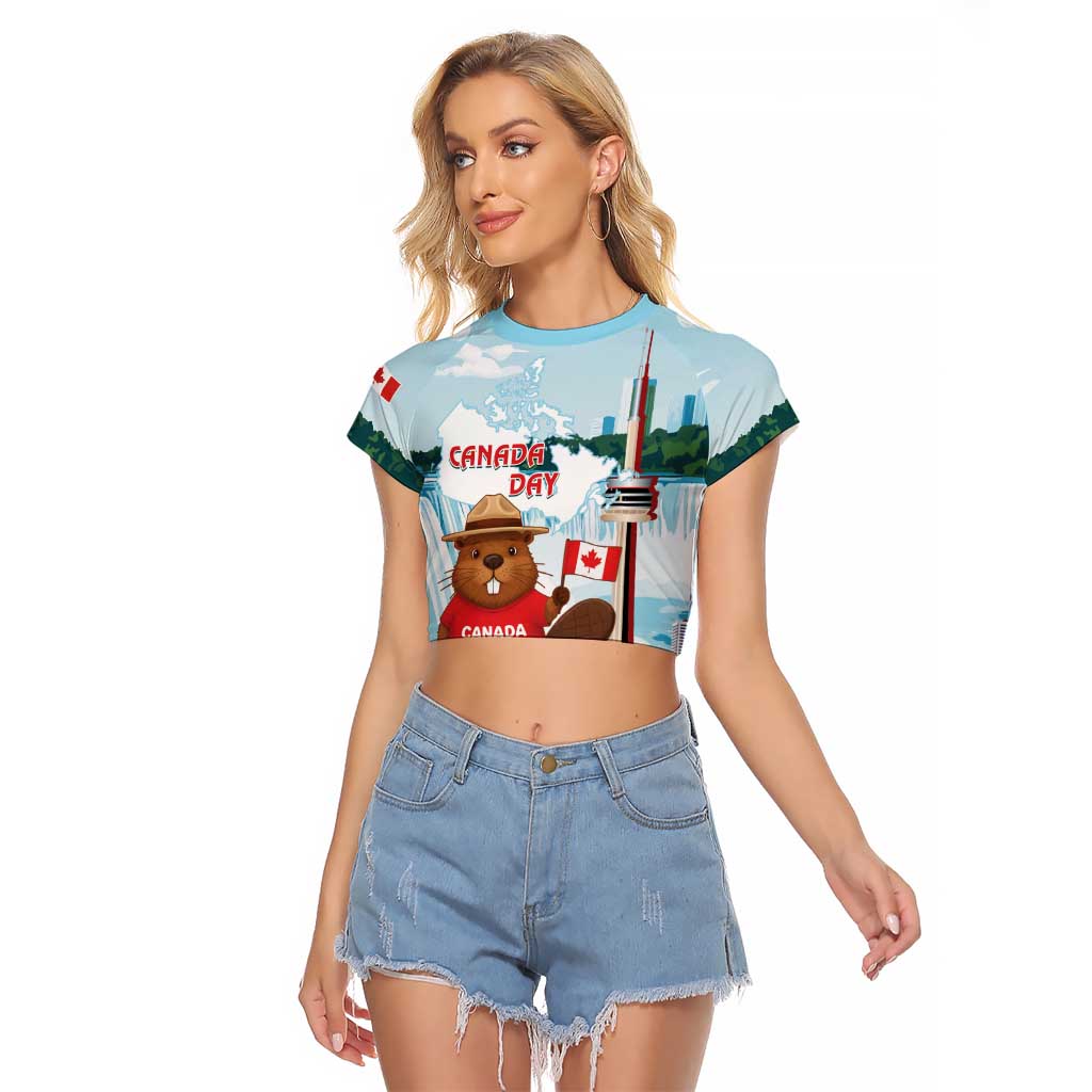 Canada Day Raglan Cropped T Shirt Cute Beaver With Flag