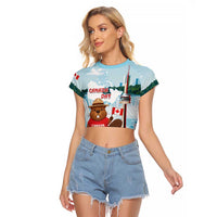 Canada Day Raglan Cropped T Shirt Cute Beaver With Flag
