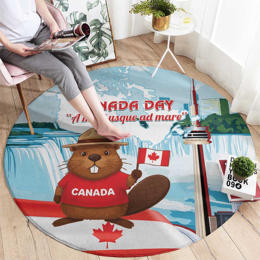 Canada Day Round Carpet Cute Beaver With Flag