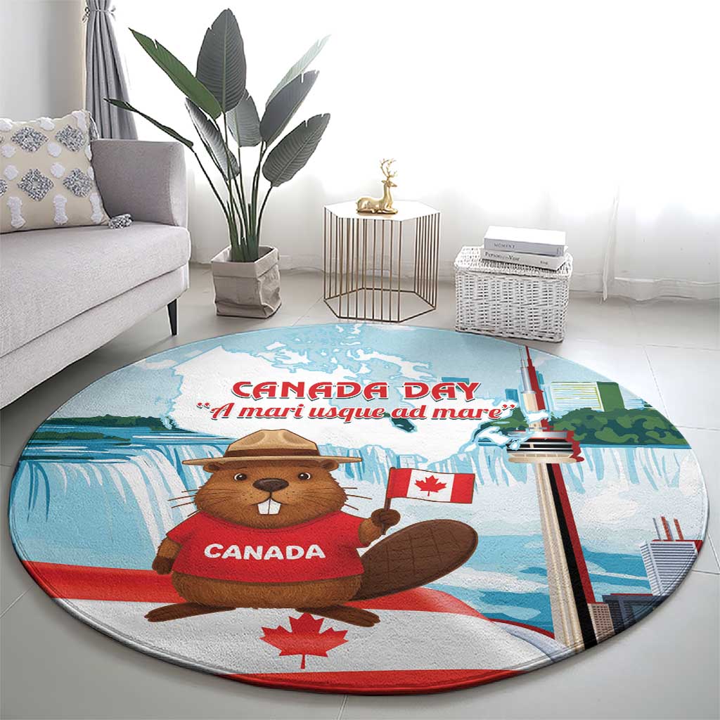 Canada Day Round Carpet Cute Beaver With Flag