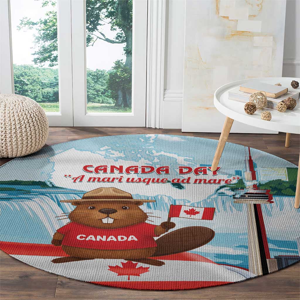 Canada Day Round Carpet Cute Beaver With Flag