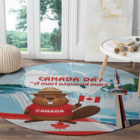 Canada Day Round Carpet Cute Beaver With Flag