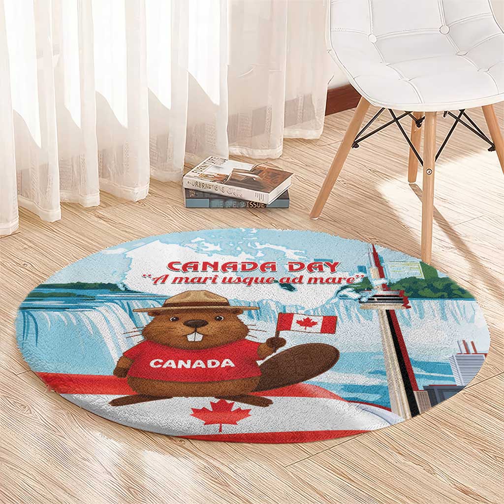 Canada Day Round Carpet Cute Beaver With Flag