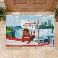 Canada Day Rubber Doormat Cute Beaver With Flag