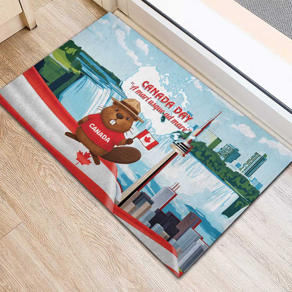 Canada Day Rubber Doormat Cute Beaver With Flag