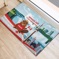 Canada Day Rubber Doormat Cute Beaver With Flag
