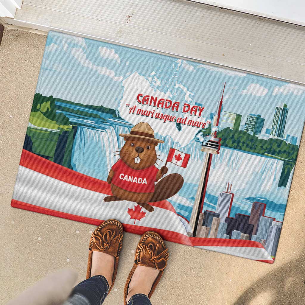 Canada Day Rubber Doormat Cute Beaver With Flag