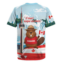 Canada Day Rugby Jersey Cute Beaver With Flag