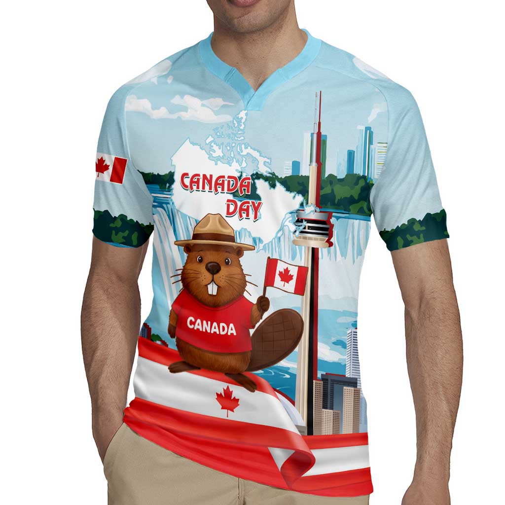 Canada Day Rugby Jersey Cute Beaver With Flag