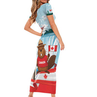 Canada Day Short Sleeve Bodycon Dress Cute Beaver With Flag