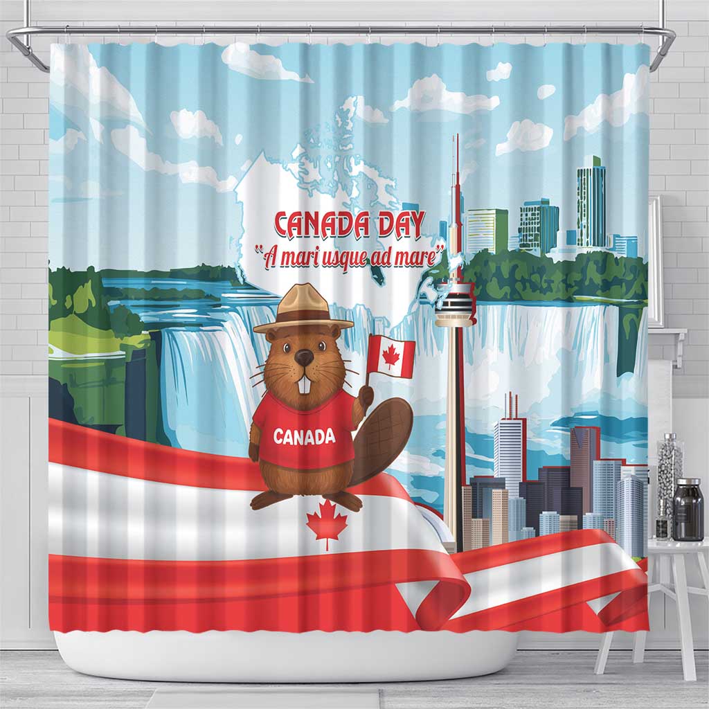Canada Day Shower Curtain Cute Beaver With Flag