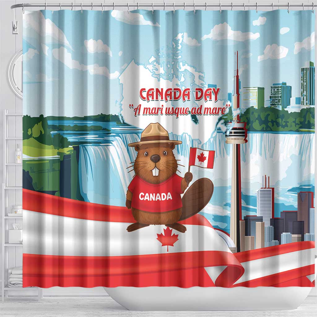 Canada Day Shower Curtain Cute Beaver With Flag