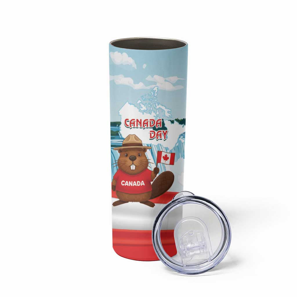 Canada Day Skinny Tumbler Cute Beaver With Flag