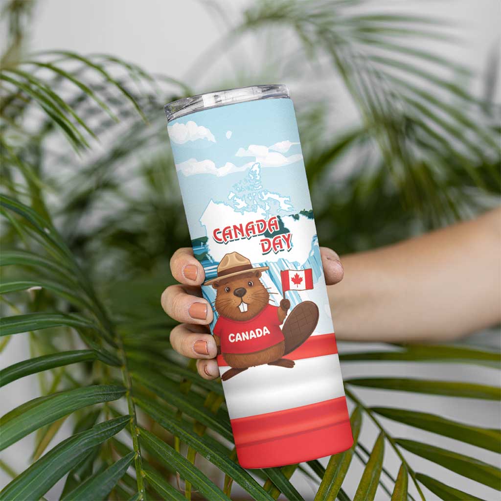 Canada Day Skinny Tumbler Cute Beaver With Flag