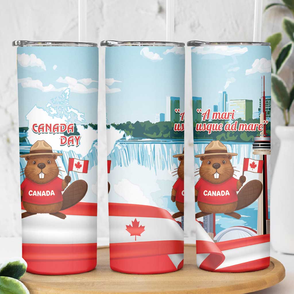 Canada Day Skinny Tumbler Cute Beaver With Flag