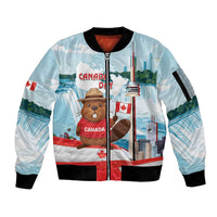 Canada Day Sleeve Zip Bomber Jacket Cute Beaver With Flag
