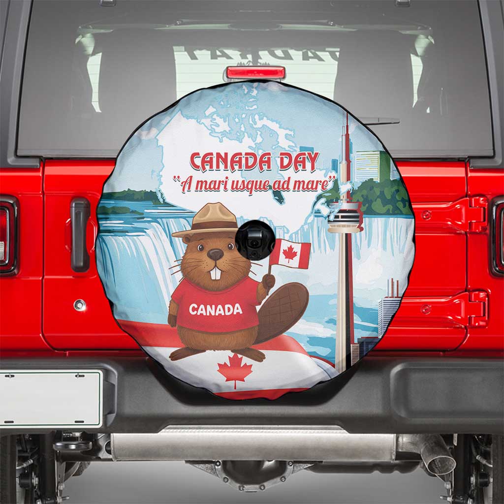 Canada Day Spare Tire Cover Cute Beaver With Flag