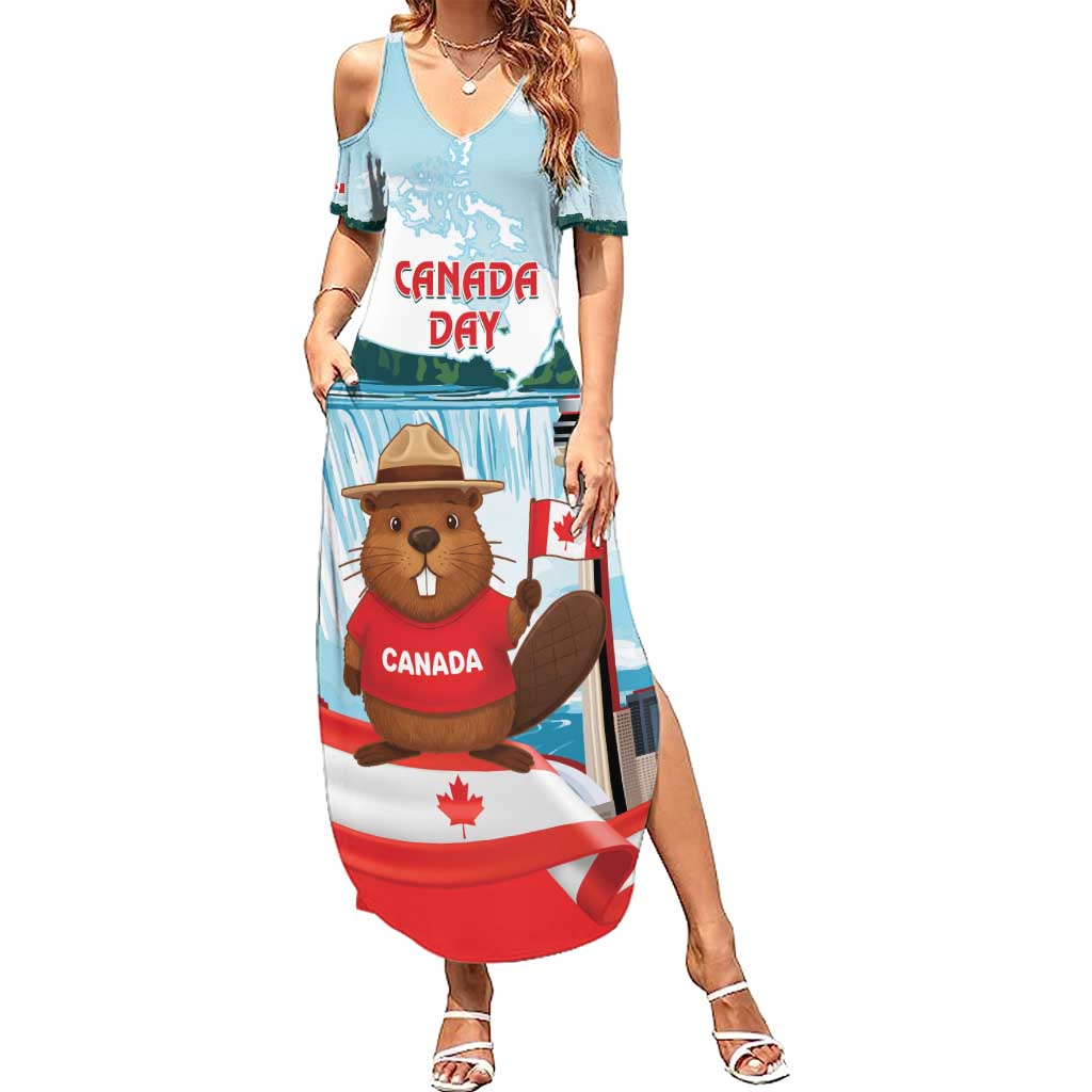 Canada Day Summer Maxi Dress Cute Beaver With Flag