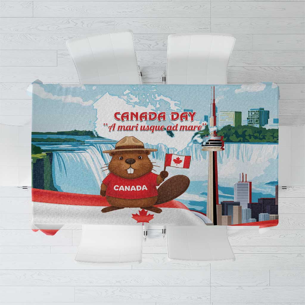 Canada Day Tablecloth Cute Beaver With Flag