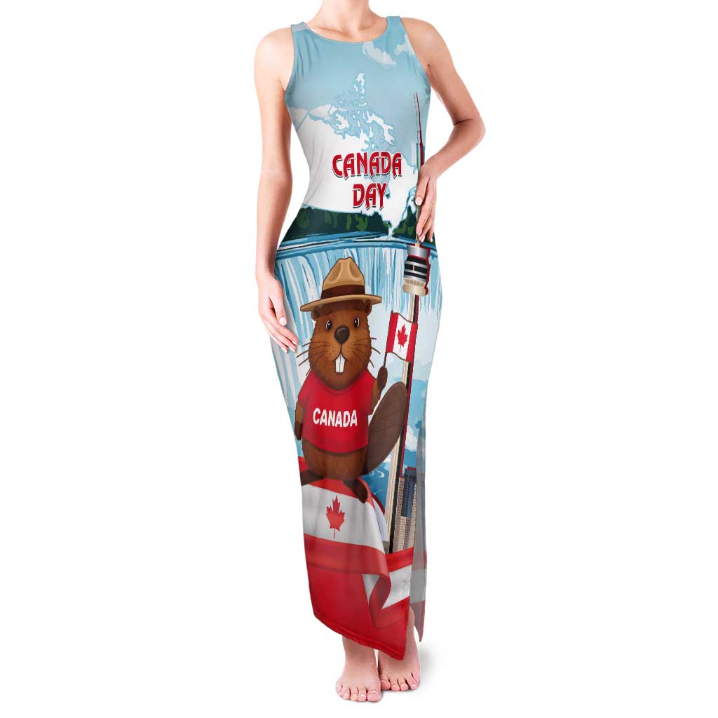 Canada Day Tank Maxi Dress Cute Beaver With Flag