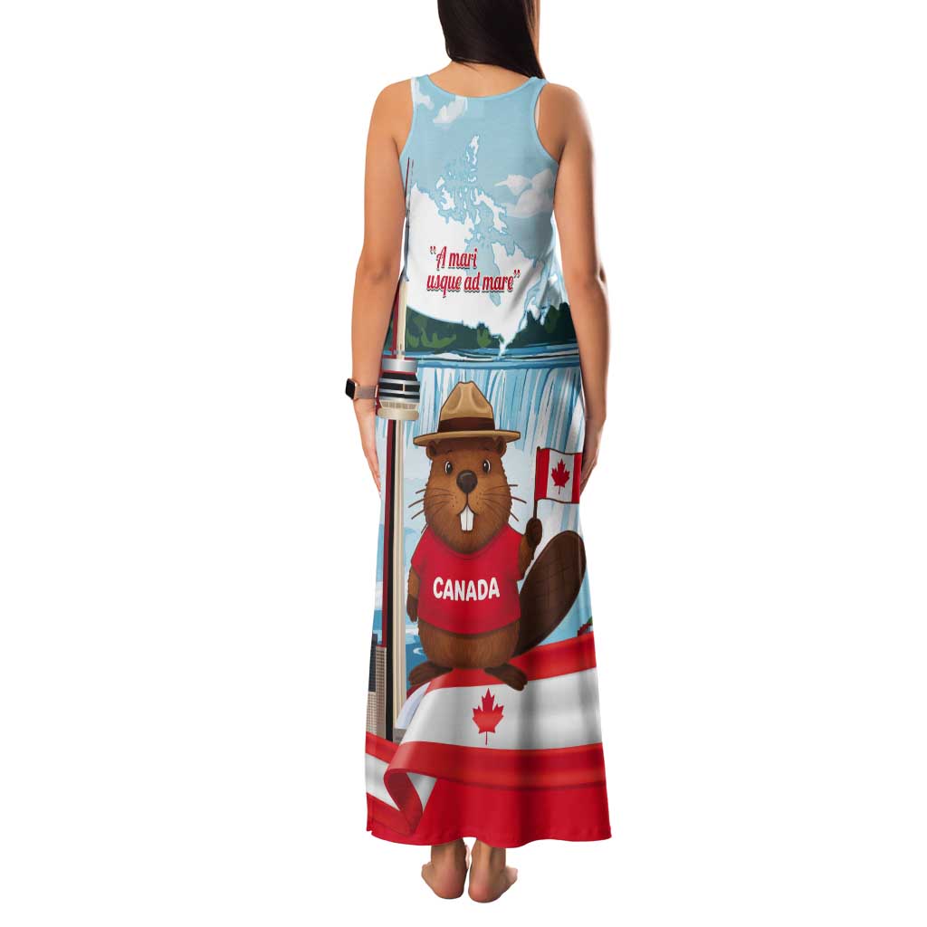 Canada Day Tank Maxi Dress Cute Beaver With Flag