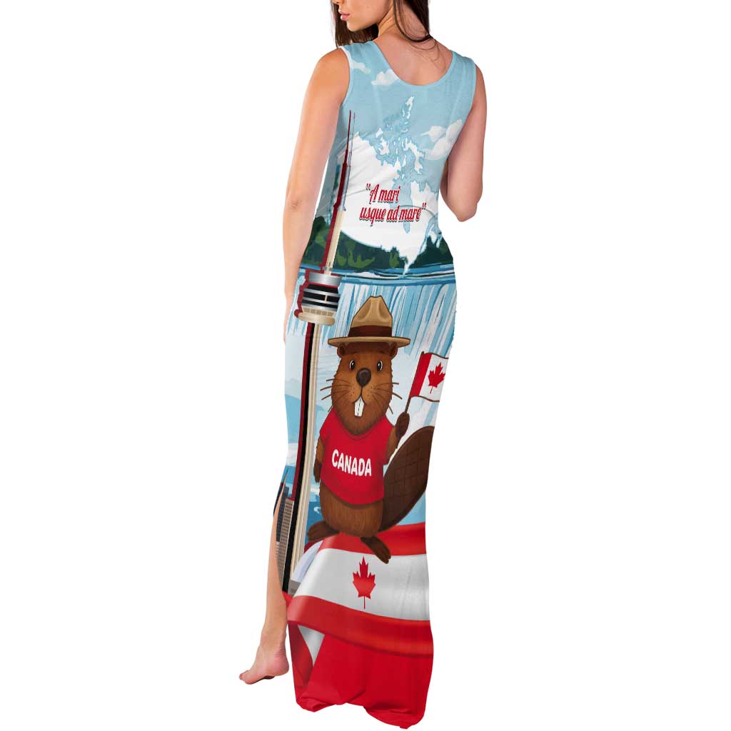 Canada Day Tank Maxi Dress Cute Beaver With Flag