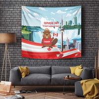 Canada Day Tapestry Cute Beaver With Flag