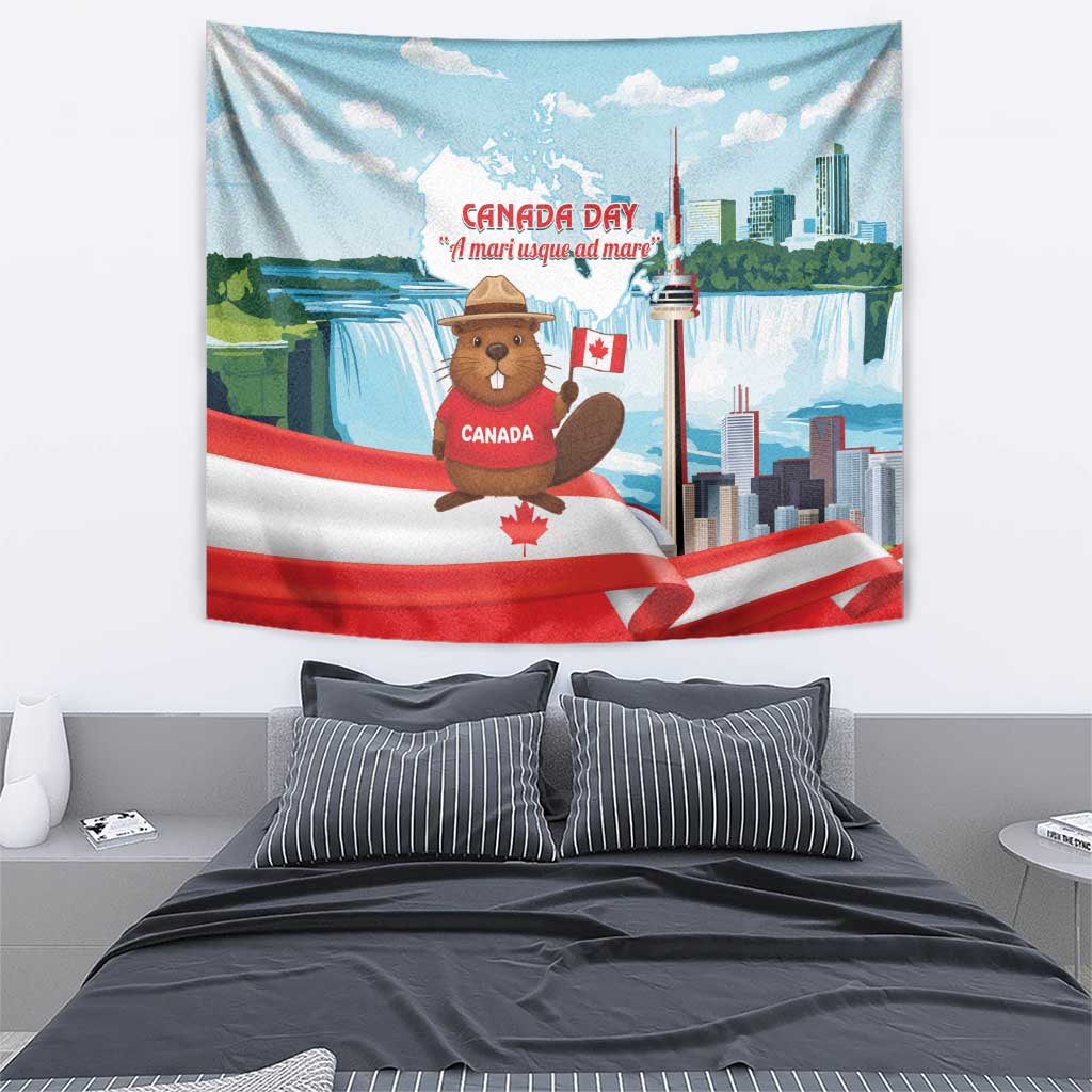 Canada Day Tapestry Cute Beaver With Flag