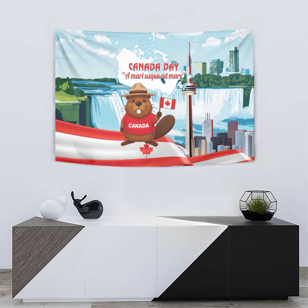 Canada Day Tapestry Cute Beaver With Flag