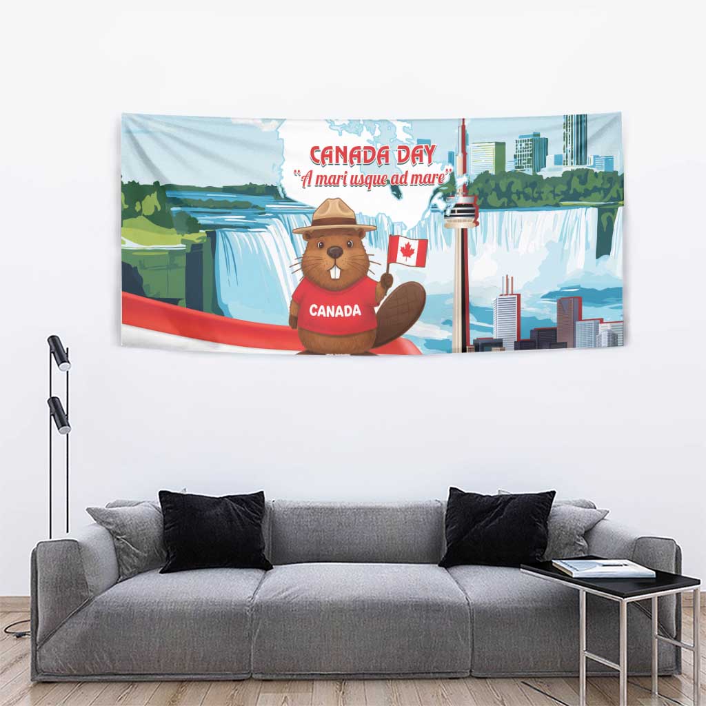 Canada Day Tapestry Cute Beaver With Flag