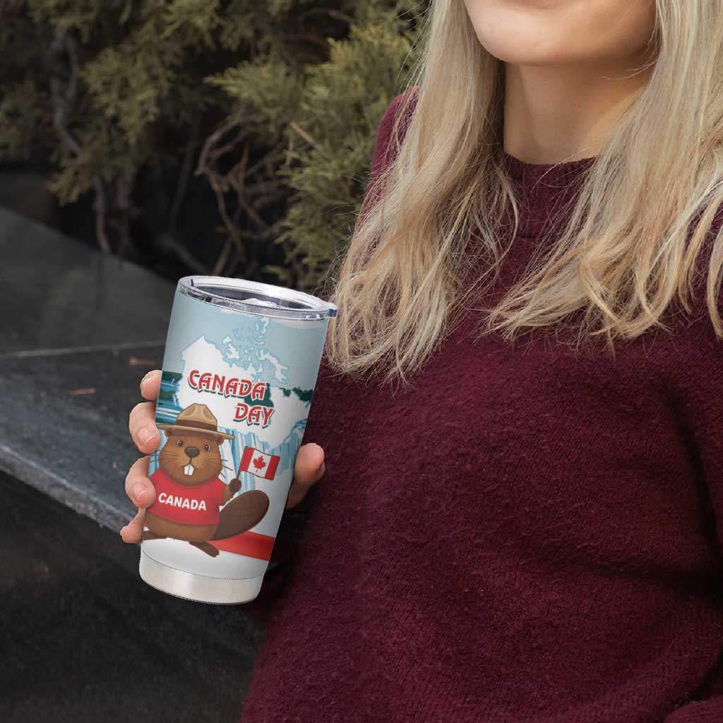 Canada Day Tumbler Cup Cute Beaver With Flag