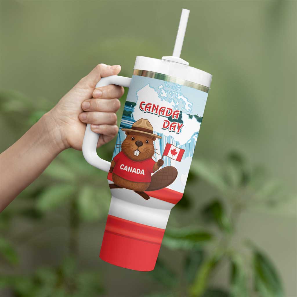 Canada Day Tumbler With Handle Cute Beaver With Flag