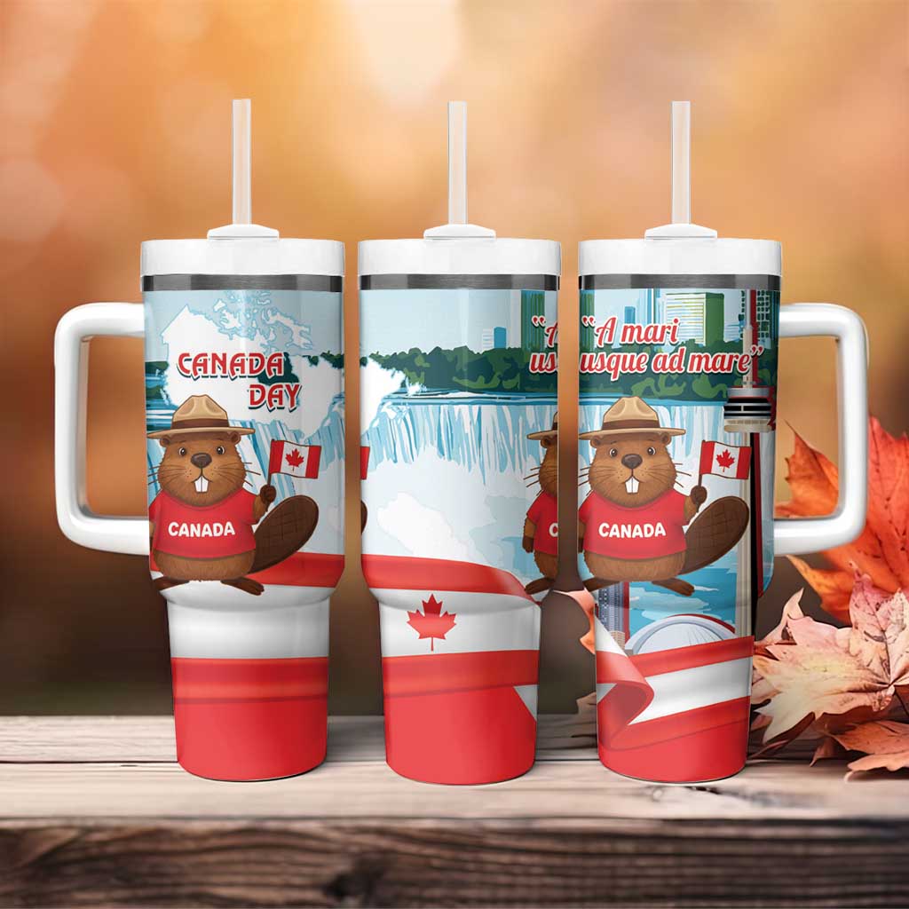 Canada Day Tumbler With Handle Cute Beaver With Flag