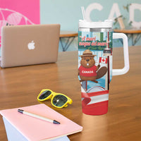 Canada Day Tumbler With Handle Cute Beaver With Flag